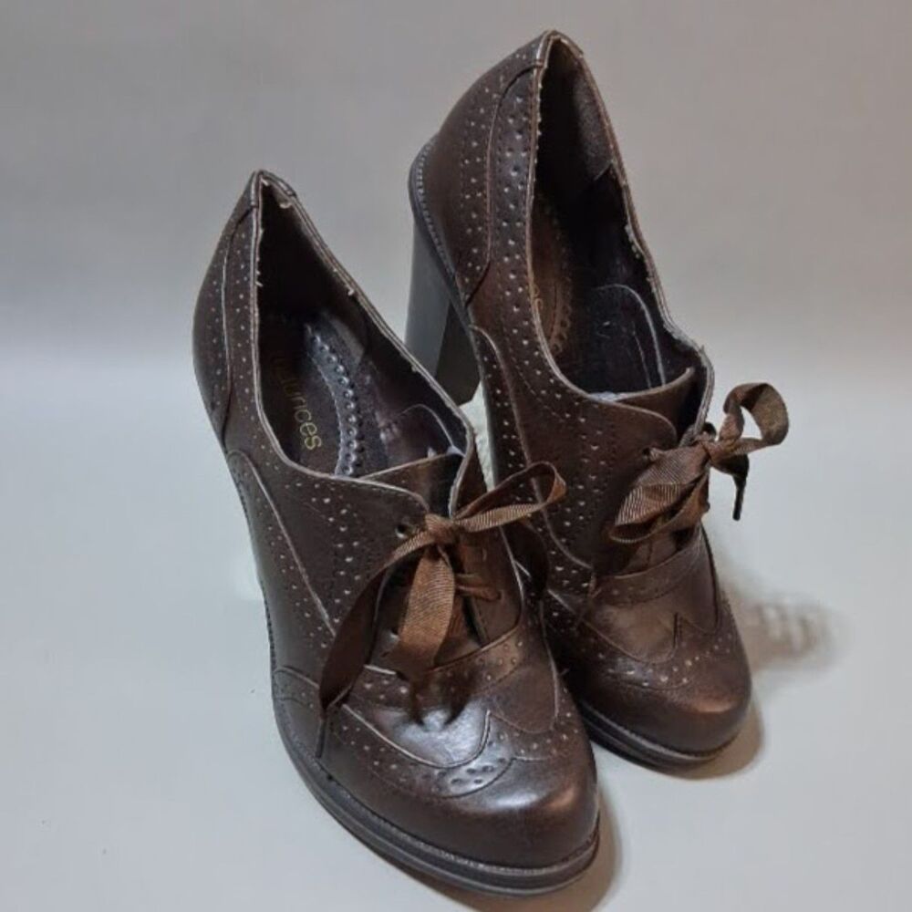 Maurices Brown Wingtip Oxfords Block Heel Platform Pumps Shoes Womens Size 8